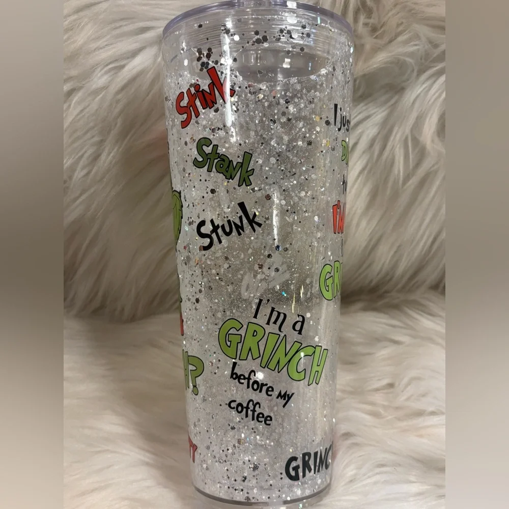 Snowglobe Christmas Grinch Glitter Tumbler 24 oz